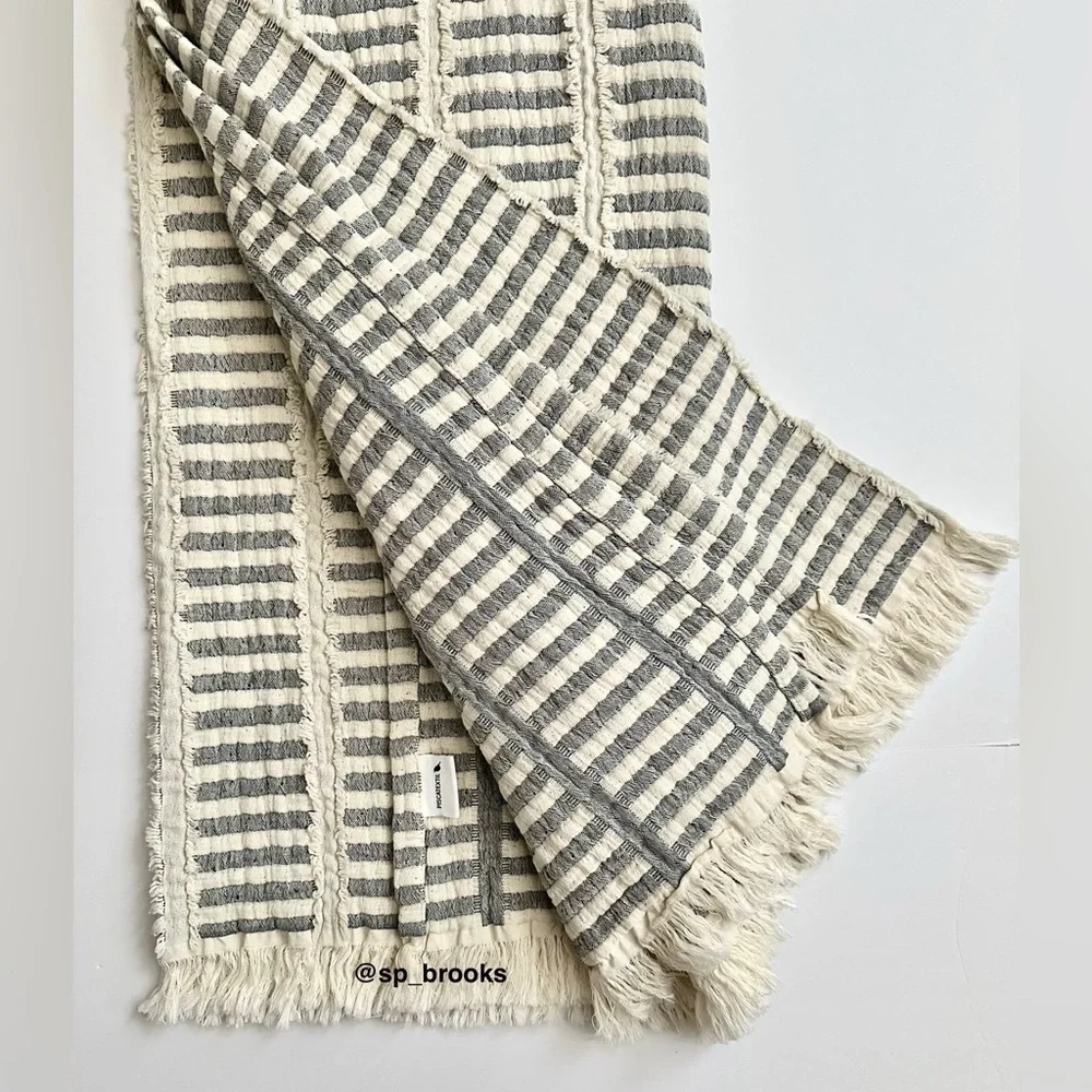 🎁Piscatextil Throw Blanket - Made in Portugal Throw -Cotton Striated Navy Stripe